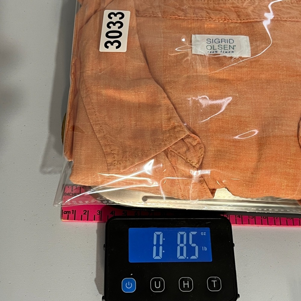 Sigrid Olsen 100% Linen Coral Button Up Shirt XL Roll Tab Sleeve Lagenlook Money - Picture 8 of 8